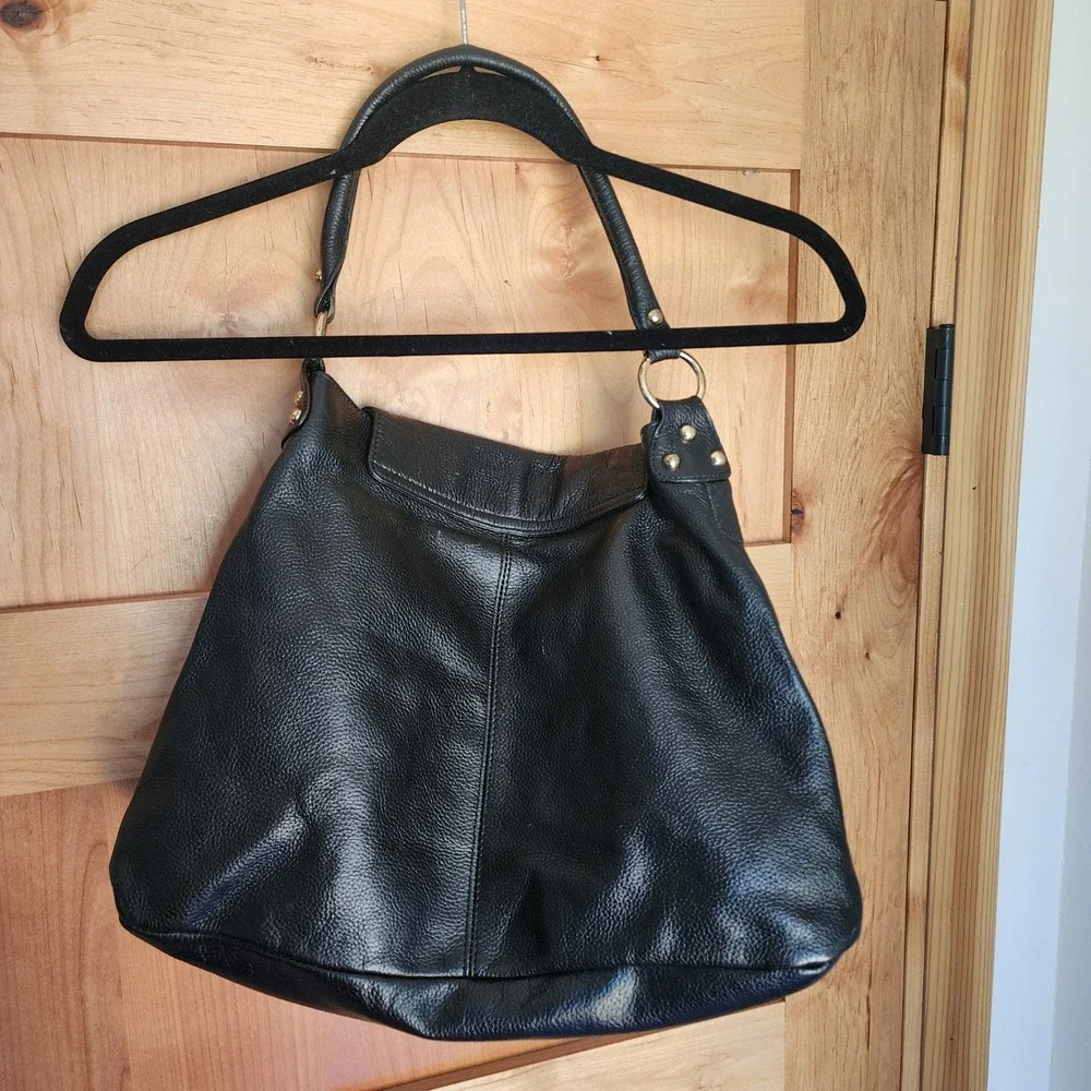 Onna Ehrlich Black Pebbled Leather Tassel Hobo Shoulder‎ Bag Purse Quiet Luxury